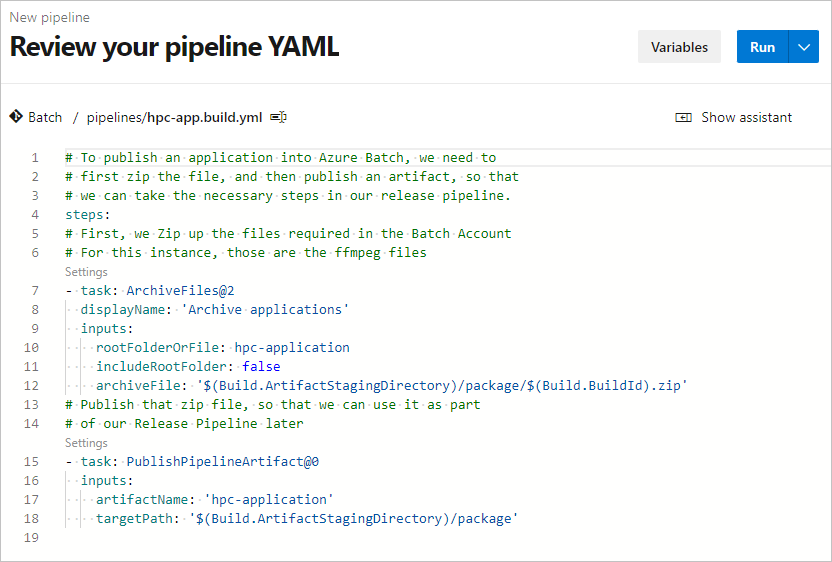 Screenshot of an existing Build pipeline.