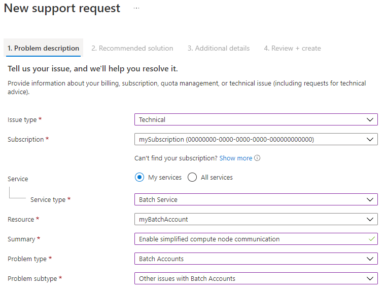 Screenshot of a support request opting in to simplified compute node communication.