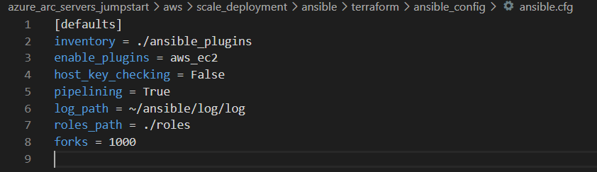 A screenshot showing the details of an ansible.cfg file.