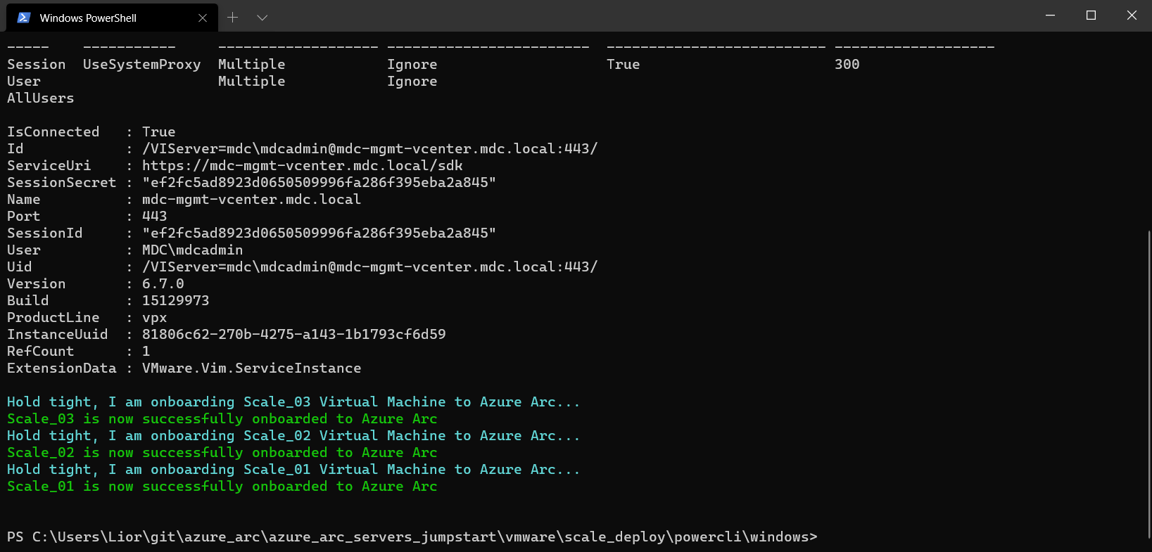 A third screenshot of how to scale-deploy with a PowerShell script.