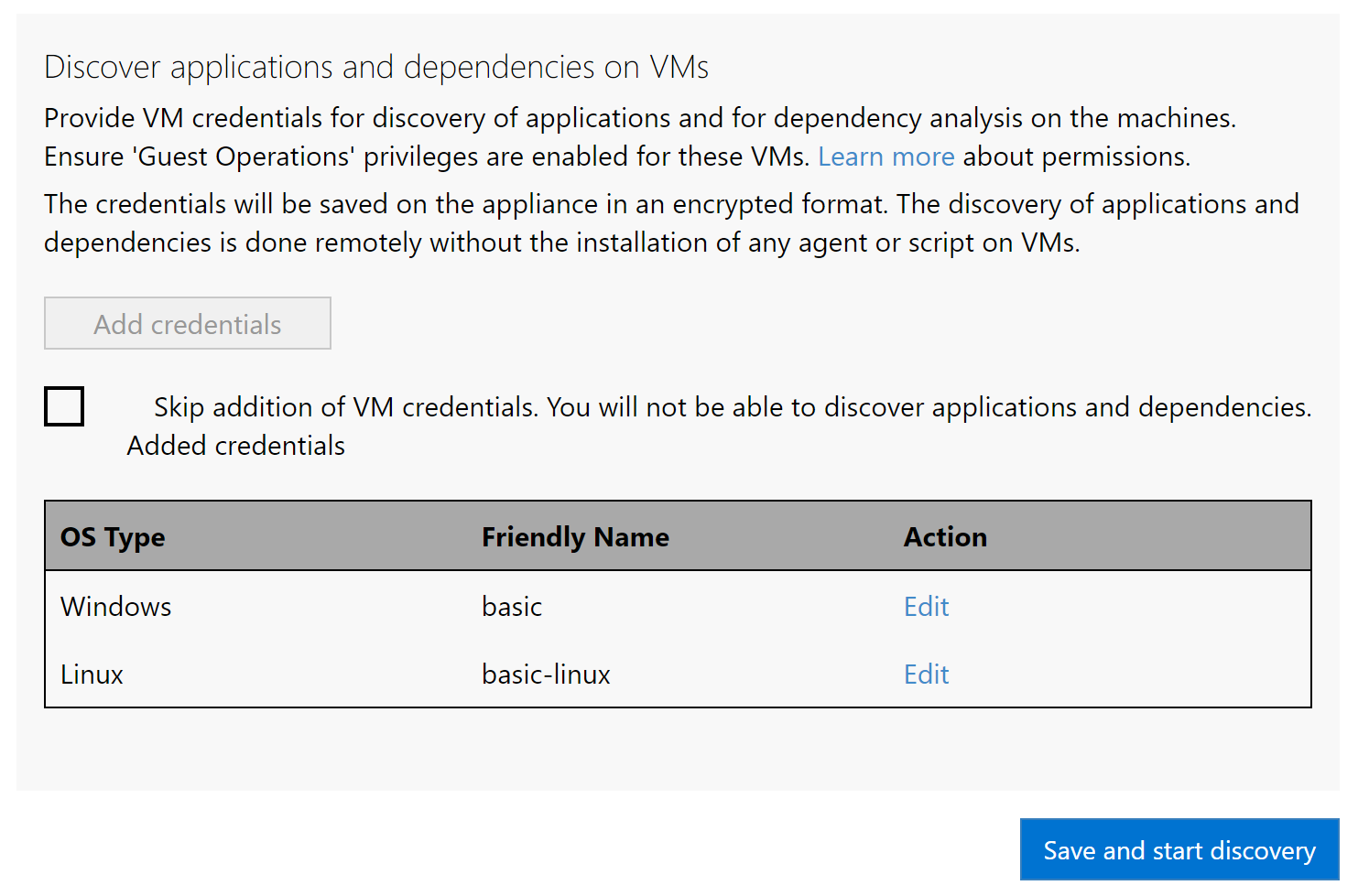 Screenshot of the section for discovering applications and dependencies on VMs.
