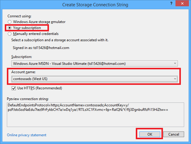 Create Storage Connection String