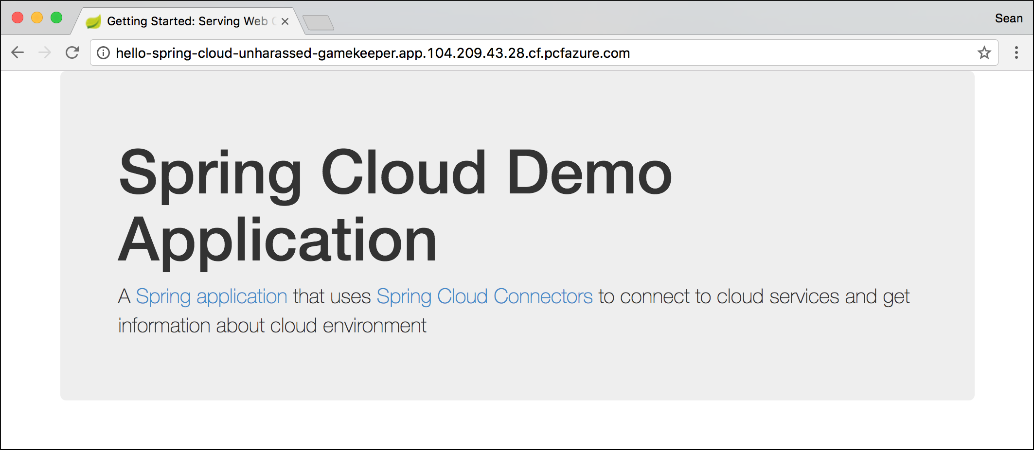 Default UI for Hello Spring Cloud