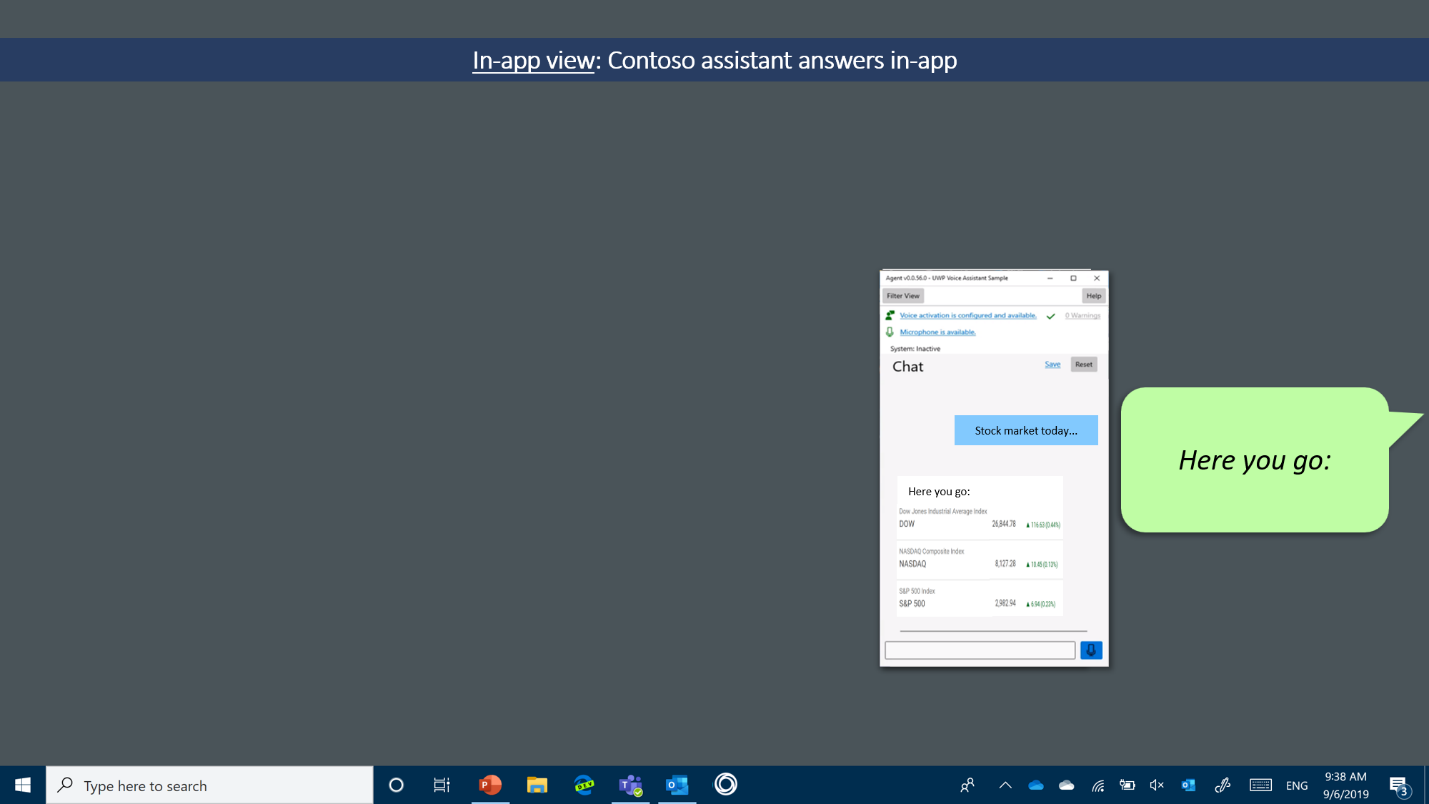 Screenshot of voice assistant on Windows as assistant replies