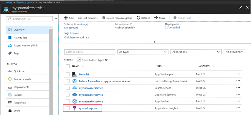 Select your application insights resource