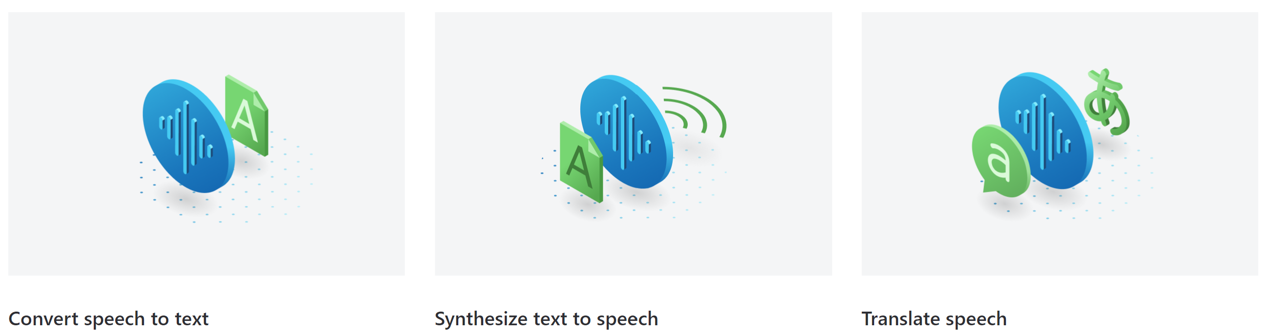 Image of tiles that highlight some Speech service features.
