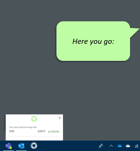 Screenshot of voice assistant on Windows replying in compact view