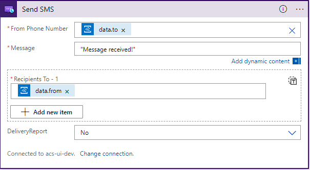 Screenshot of the SMS connector configuration.