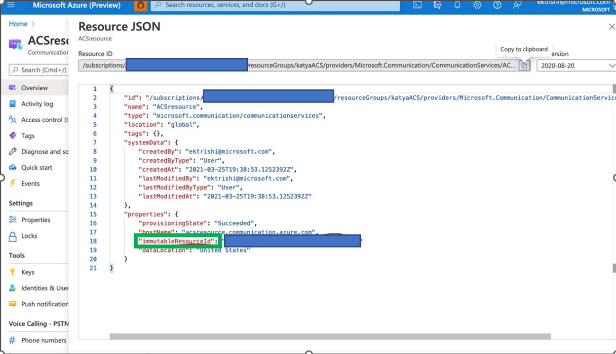 Screenshot of Azure Resource ID.