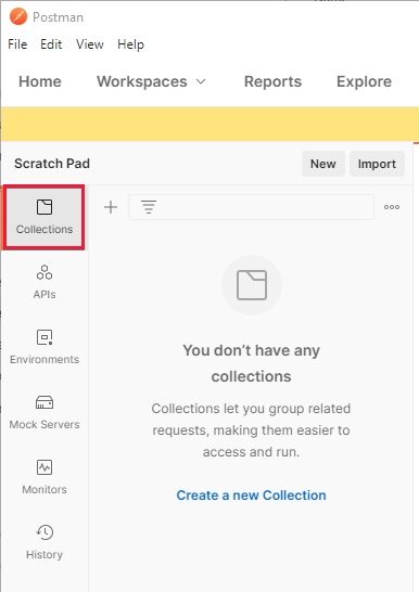 Postman's main screen with the Collections tab highlighted.