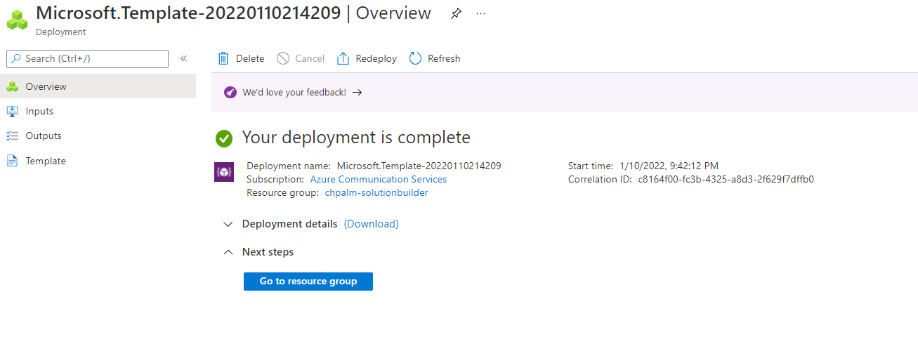 Screenshot of a completed Azure Resource Manager Template.