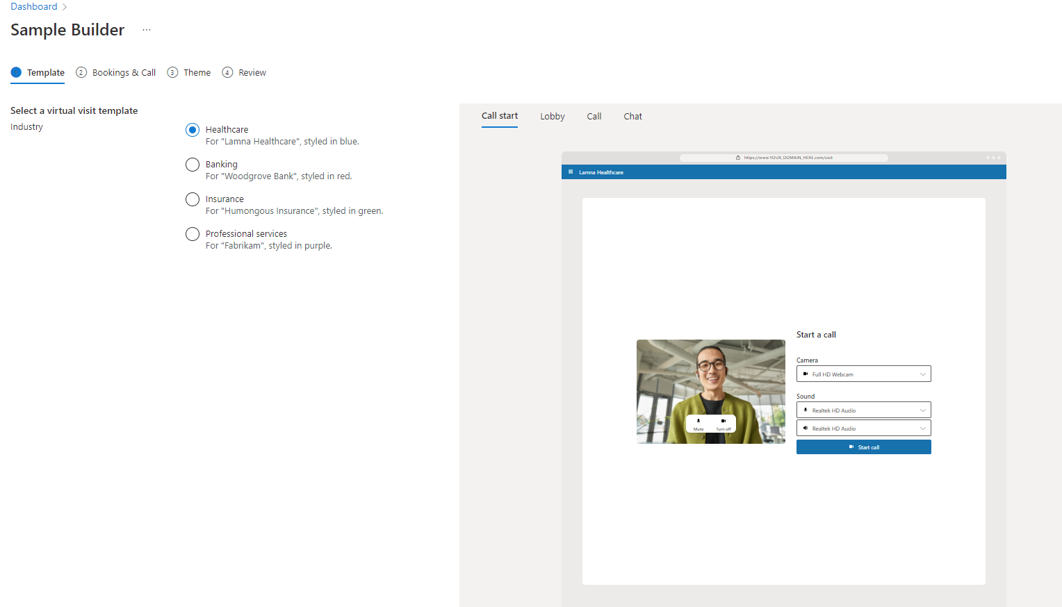 Screenshot of Sample builder start page.