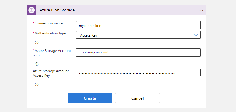 Screenshot showing the workflow designer with a Consumption logic app workflow and a prompt to add a new connection for the Azure Blob Storage step.