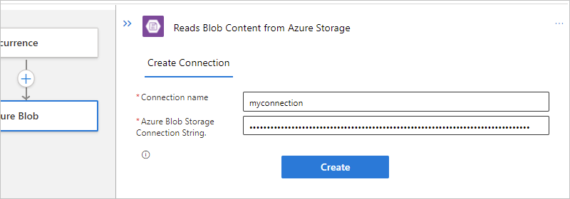 Screenshot that shows the workflow designer with a Standard logic app workflow and a prompt to add a new connection for the Azure Blob Storage step.