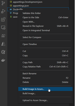 A screenshot showing how to build the image in Azure.