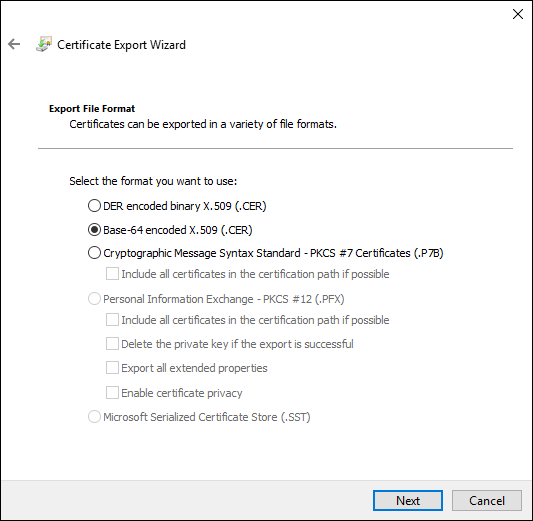 Azure Cosmos DB local emulator export step 6