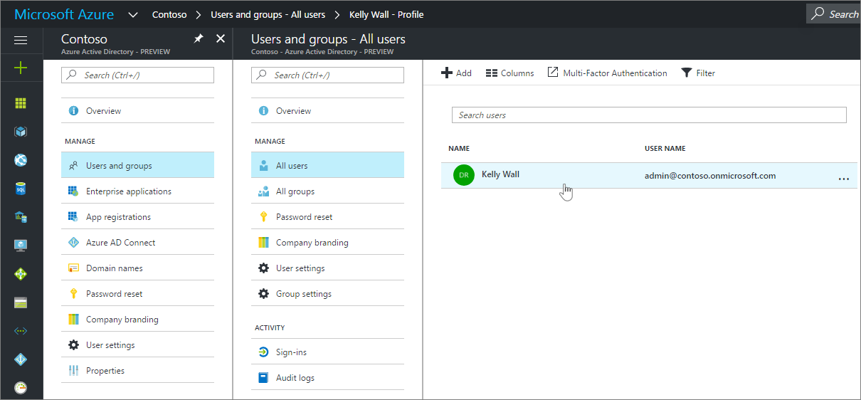Screenshot that shows the Azure Active Directory users