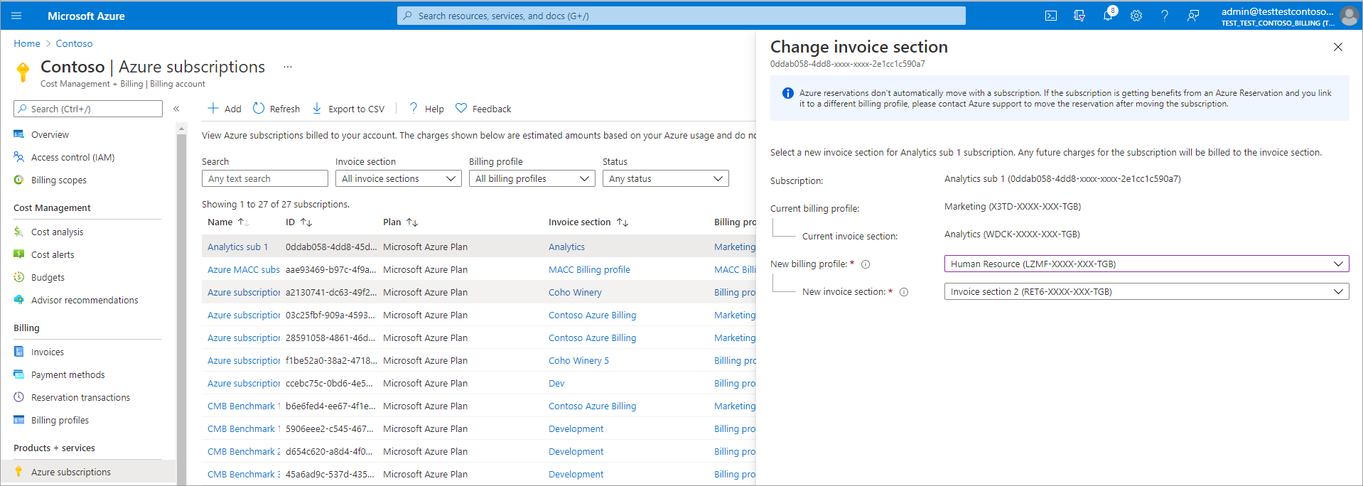 Screenshot that shows selecting a new invoice section.