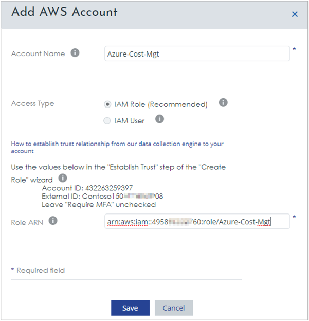 paste the Role ARN in the Add AWS Account box