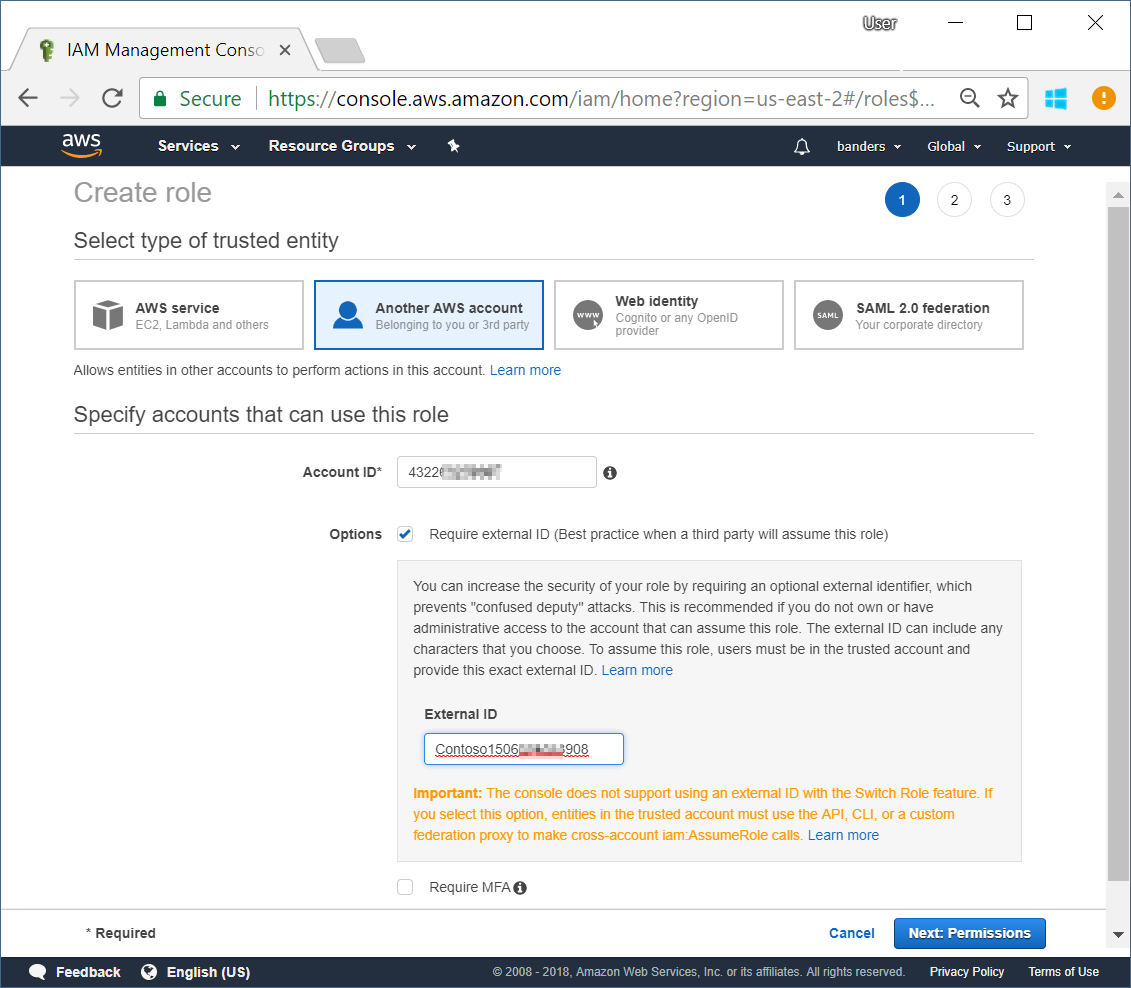 paste External ID from Cloudyn on the Create role page