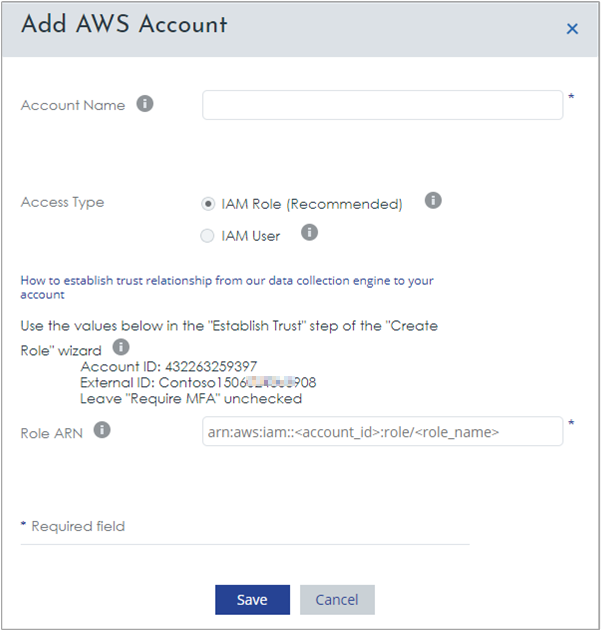 External ID shown in the Add AWS Account box