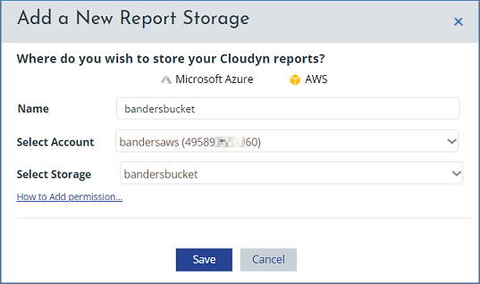 Example information in the Add a new report storage box