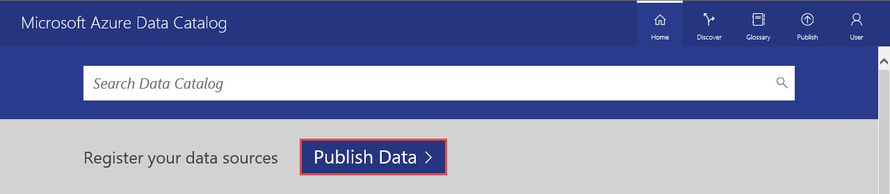 On the data catalog homepage, the Publish Data button is selected.