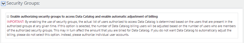 The security groups option expanded with the option to enable authorizing shown.