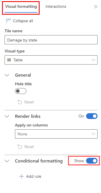 Screenshot of adding conditional formatting in dashboards in Azure Data Explorer web UI.