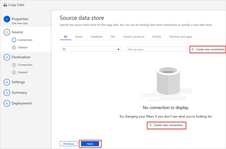The Copy Data "Source data store" pane