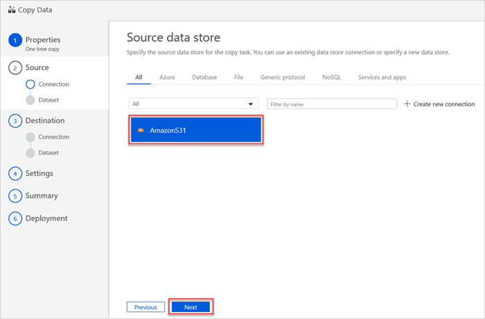 Source data store created connection.
