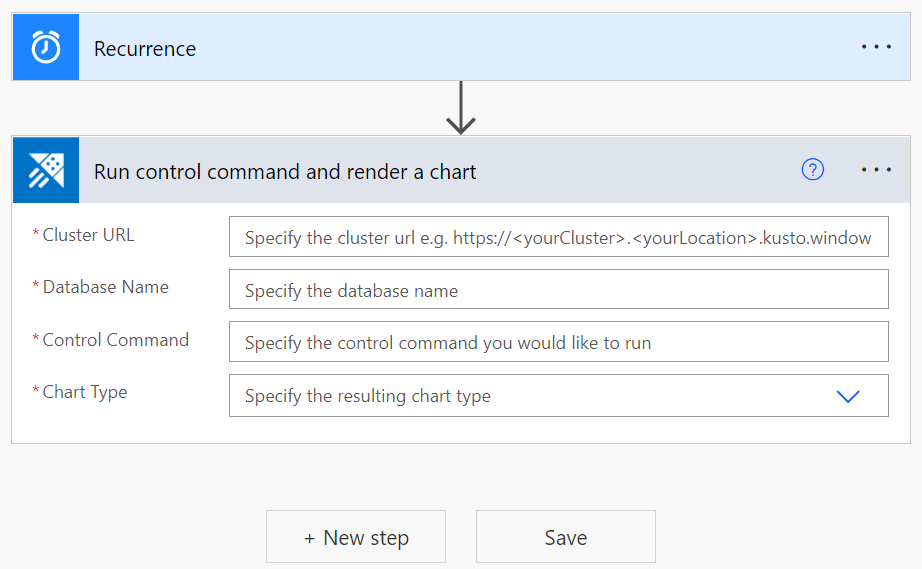 Screenshot of Run control command and render a chart in recurrence pane.