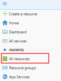 Screenshot of Azure portal left menu, showing the All resources option.