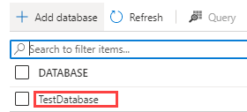 Screenshot of Azure Data Explorer Web U I Databases page, showing a database.