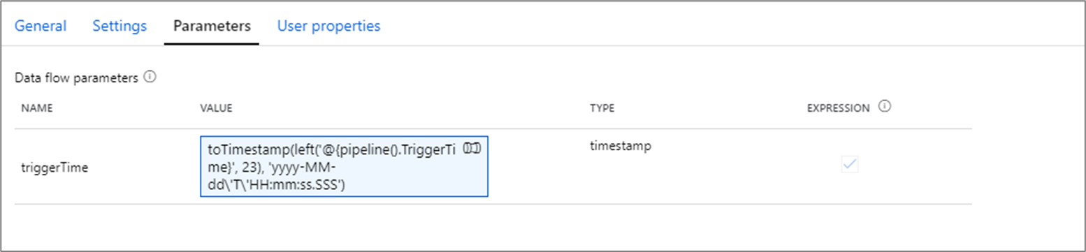 Screenshot shows the Parameters tab where you can enter a trigger time.