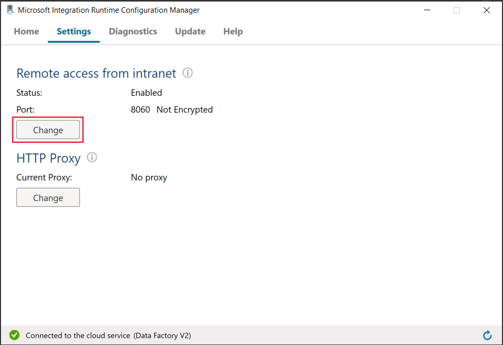 Integration Runtime Configuration Manager's Settings tab