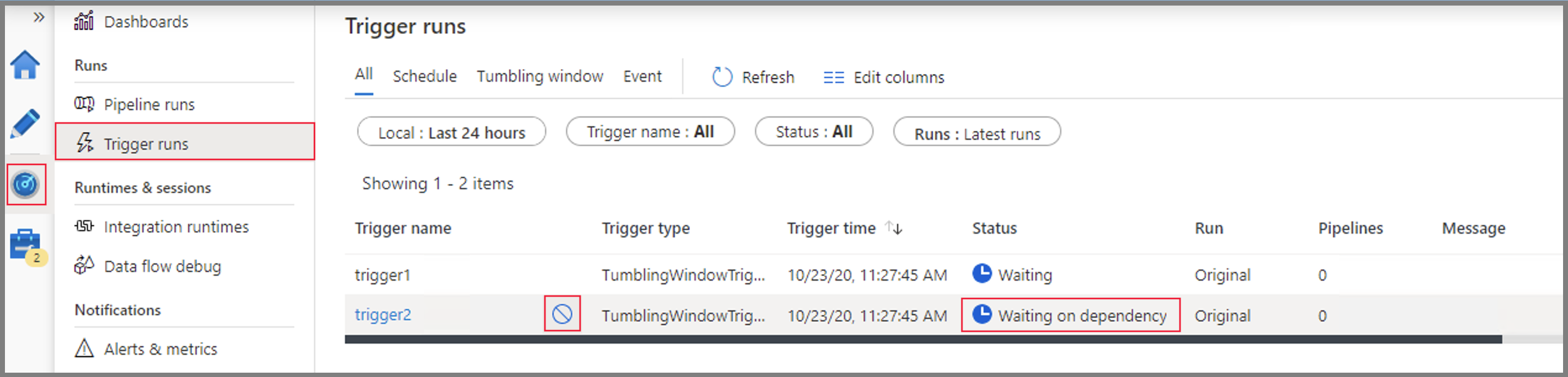 Cancel a tumbling window trigger from Monitoring page