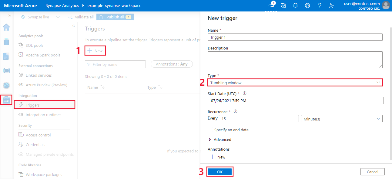 Create a tumbling window trigger in the Azure portal