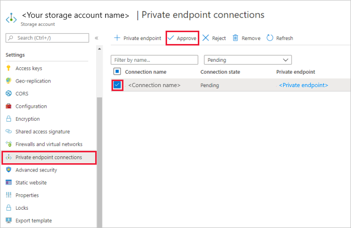 Screenshot that shows approving a managed private endpoint.