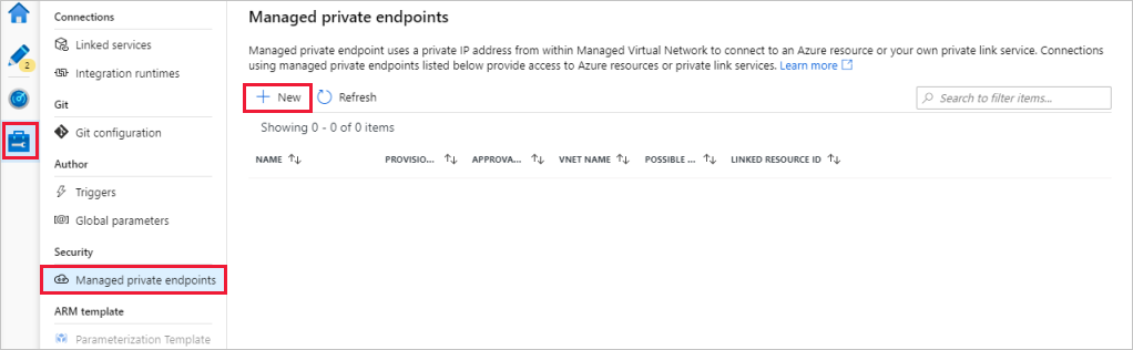 Screenshot that shows new managed private endpoints.