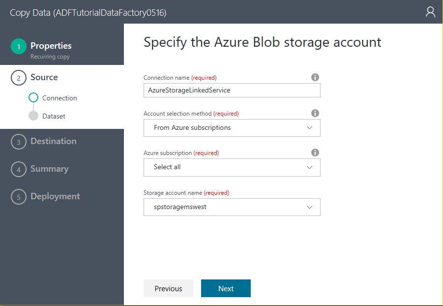Copy Tool - Specify the Azure Blob storage account