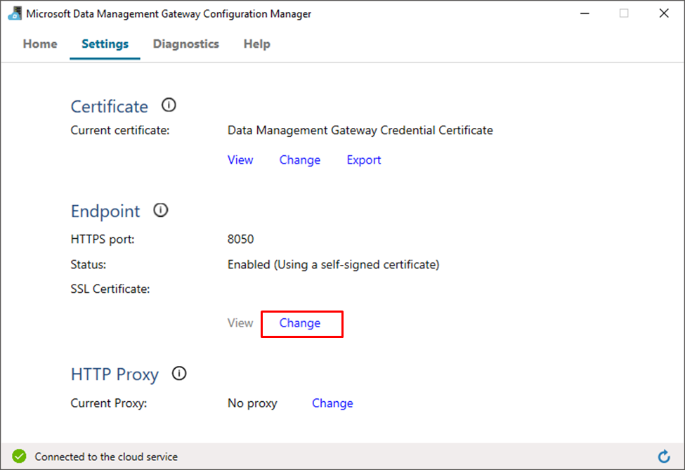 Change certificate button