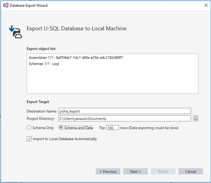 Database Export Wizard - Export objects list and other configurations