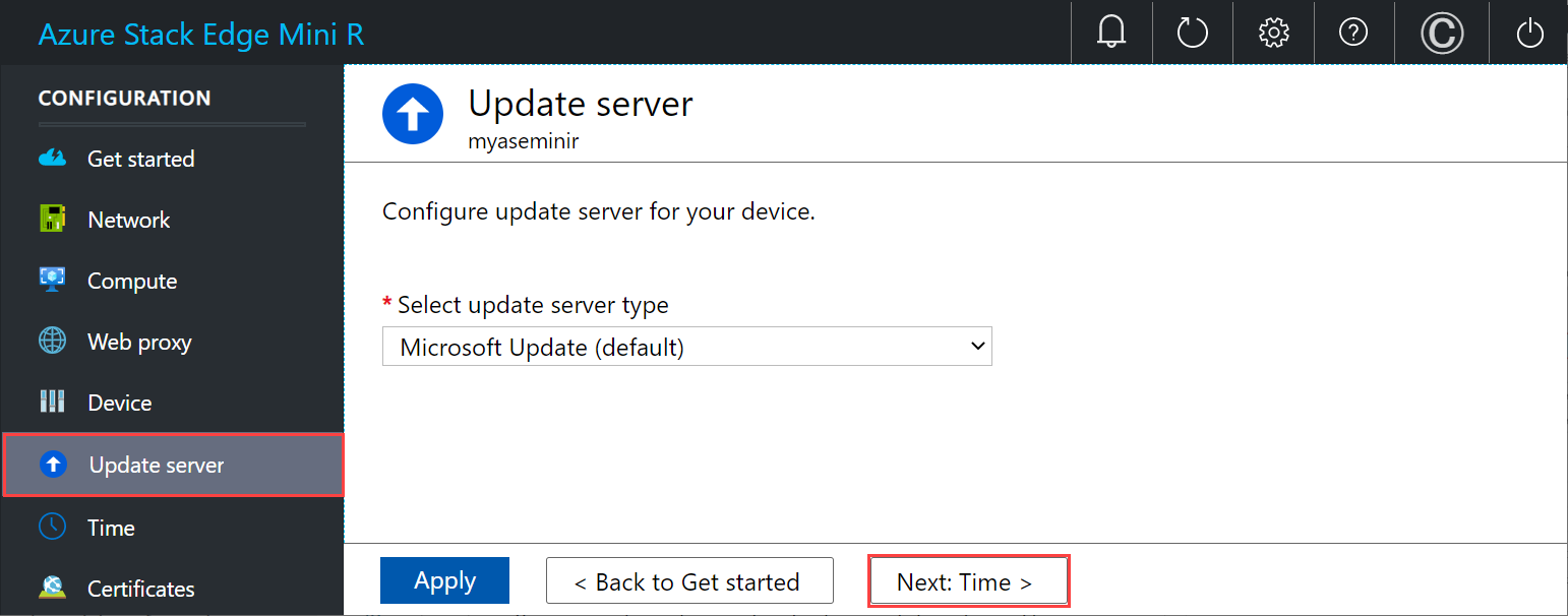 Local web UI "Update Server" page