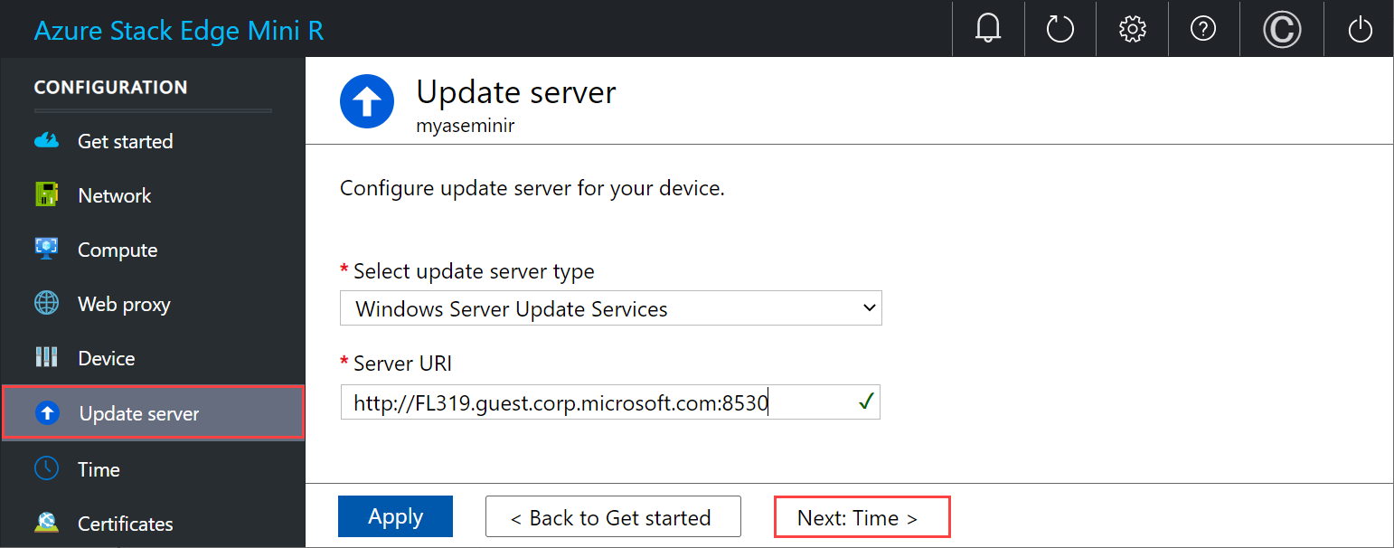 Local web UI "Update Server" page 2