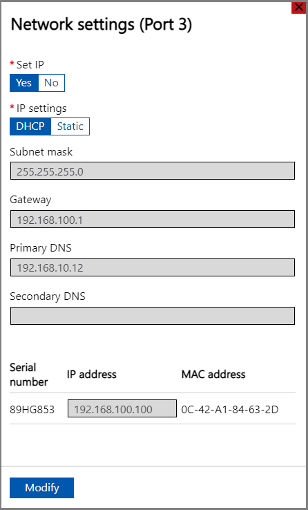 Local web UI "Port 3 Network settings"