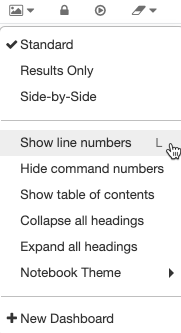 Show line or command numbers via the view menu