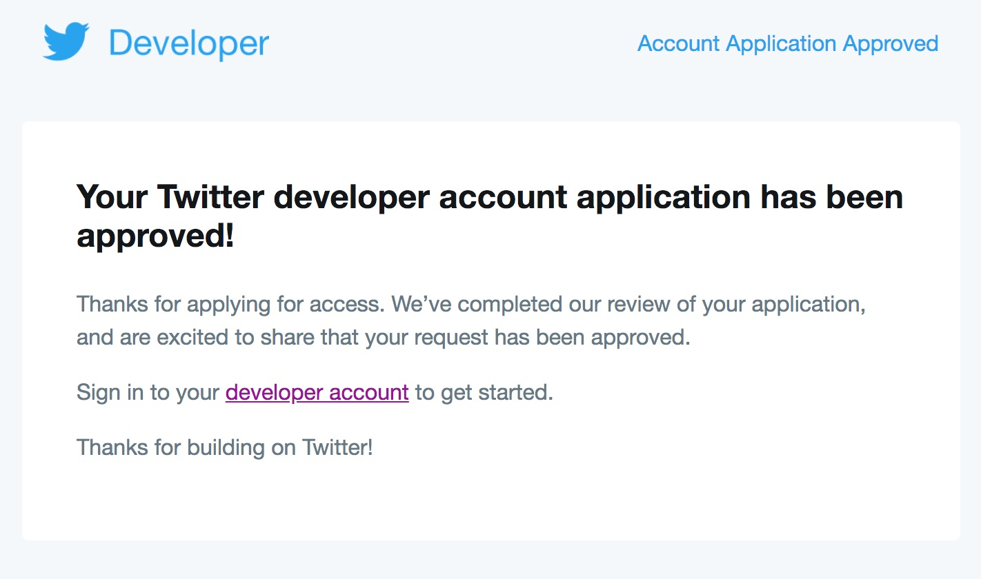 Twitter developer account confirmation