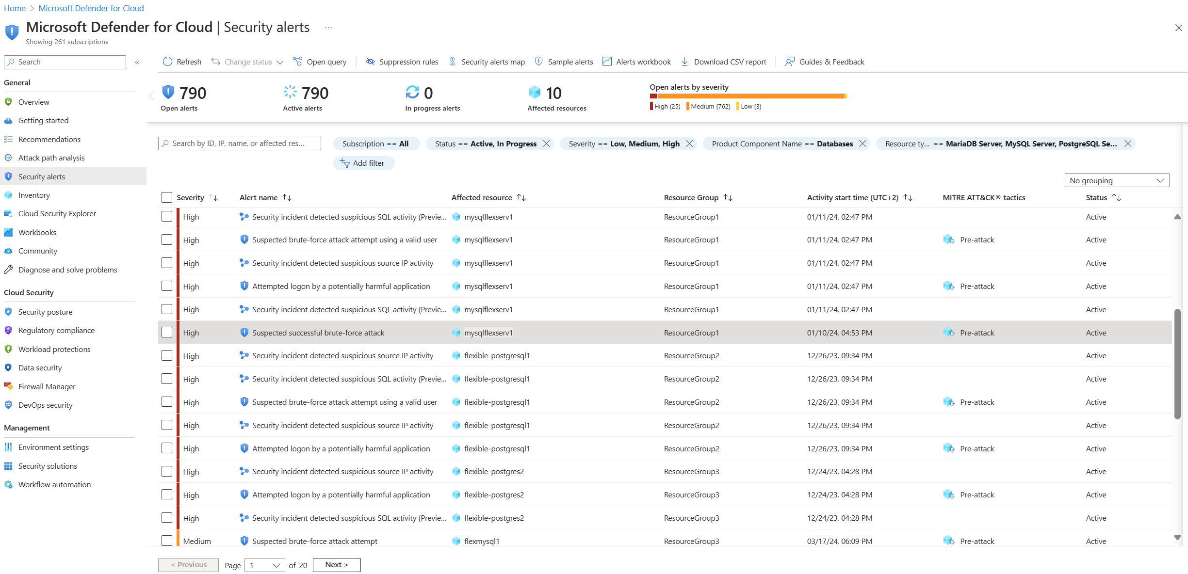 Active threats on one or more subscriptions are shown in Microsoft Defender for Cloud.