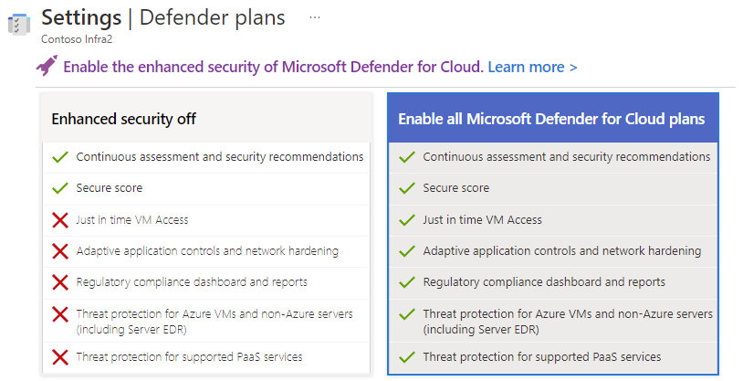 Enabling Microsoft Defender for Cloud's enhanced security features.